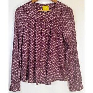 Maeve Anthropologie Blouse Womens Small Burgundy Geometric Rayon Button Front